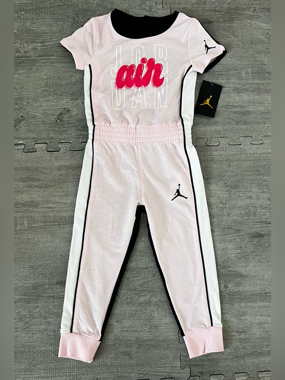 Jordan Air Cotton Knit Logo One-Piece Romper Short Sleeve Pullover 4T Pink